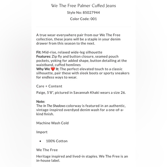 Free People We the Free Palmer Cuffed Jeans Black Wide Leg Mid Rise NWT - Picture 6 of 9